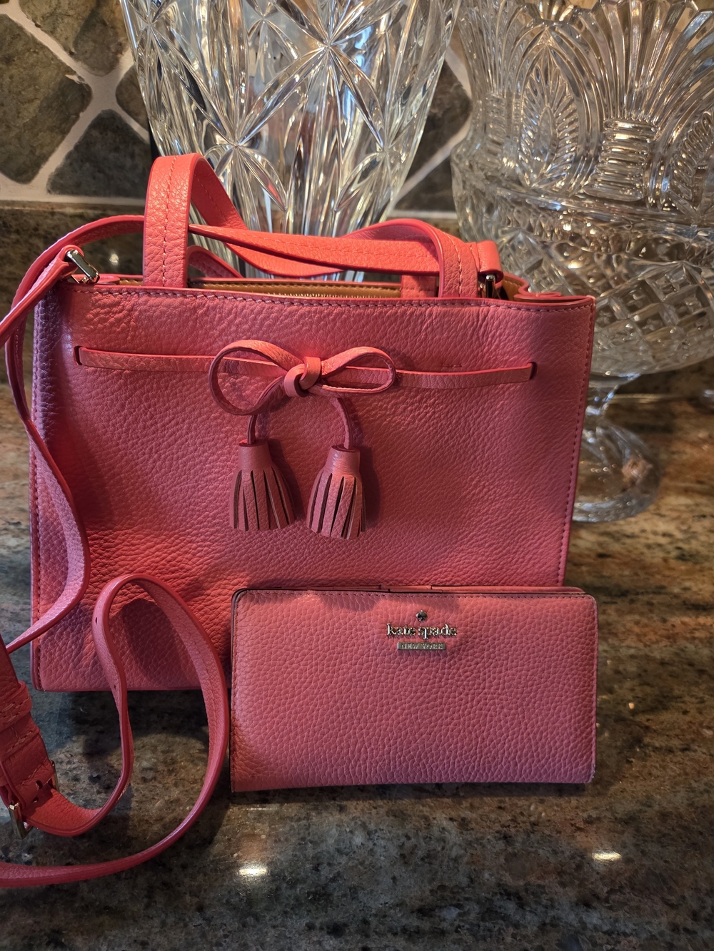 kate spade Coral Pebbled Leather Satchel with Wallet